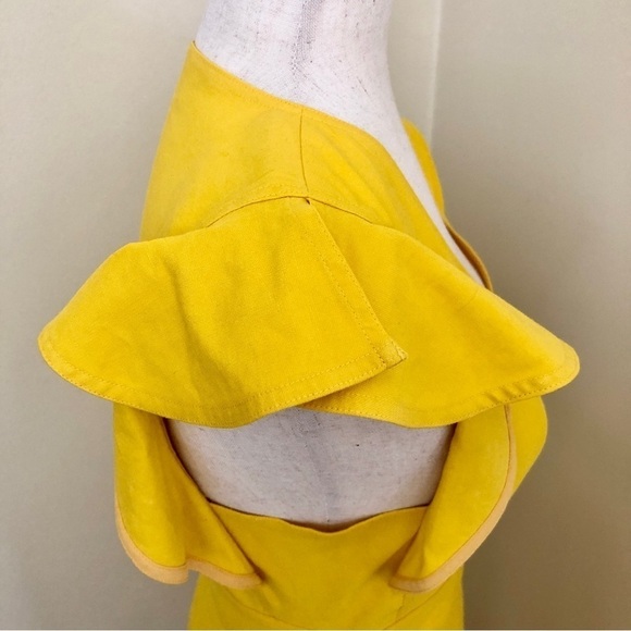 A.L.C. Linen Walker Ruffle Midi Wrap Dress. Yellow. Size 2 - Picture 8 of 16